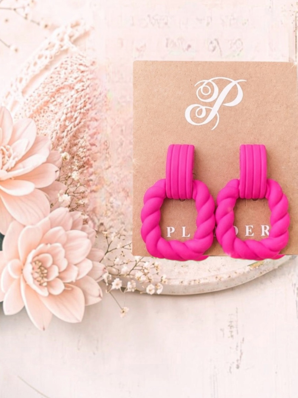 Plunder Hot Pink Twisted Hoop Earrings